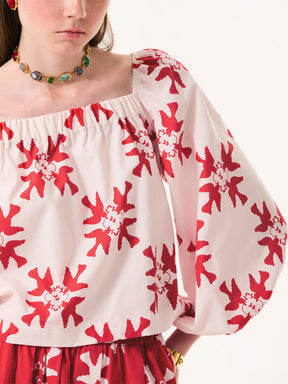 Peace Elastic Wide-Sleeve Blouse