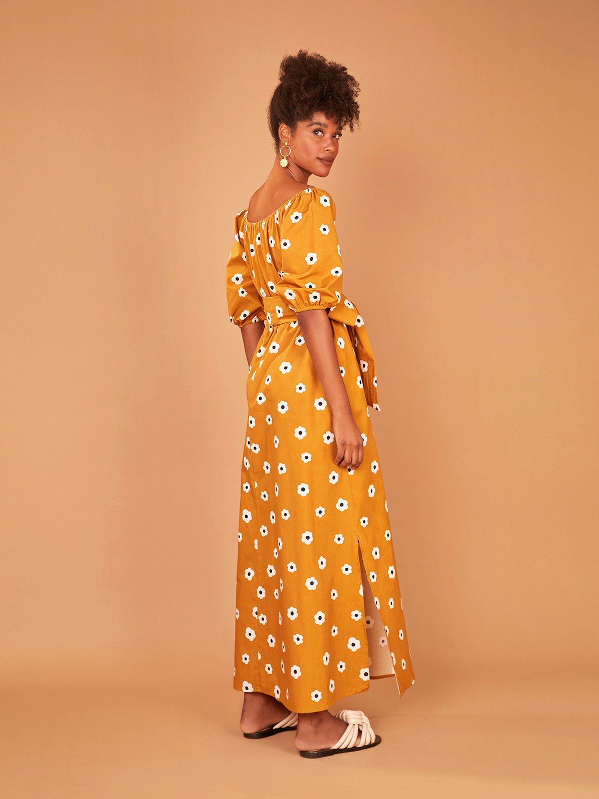 Long Sleeve Dress with Mustard Little Flower Sash