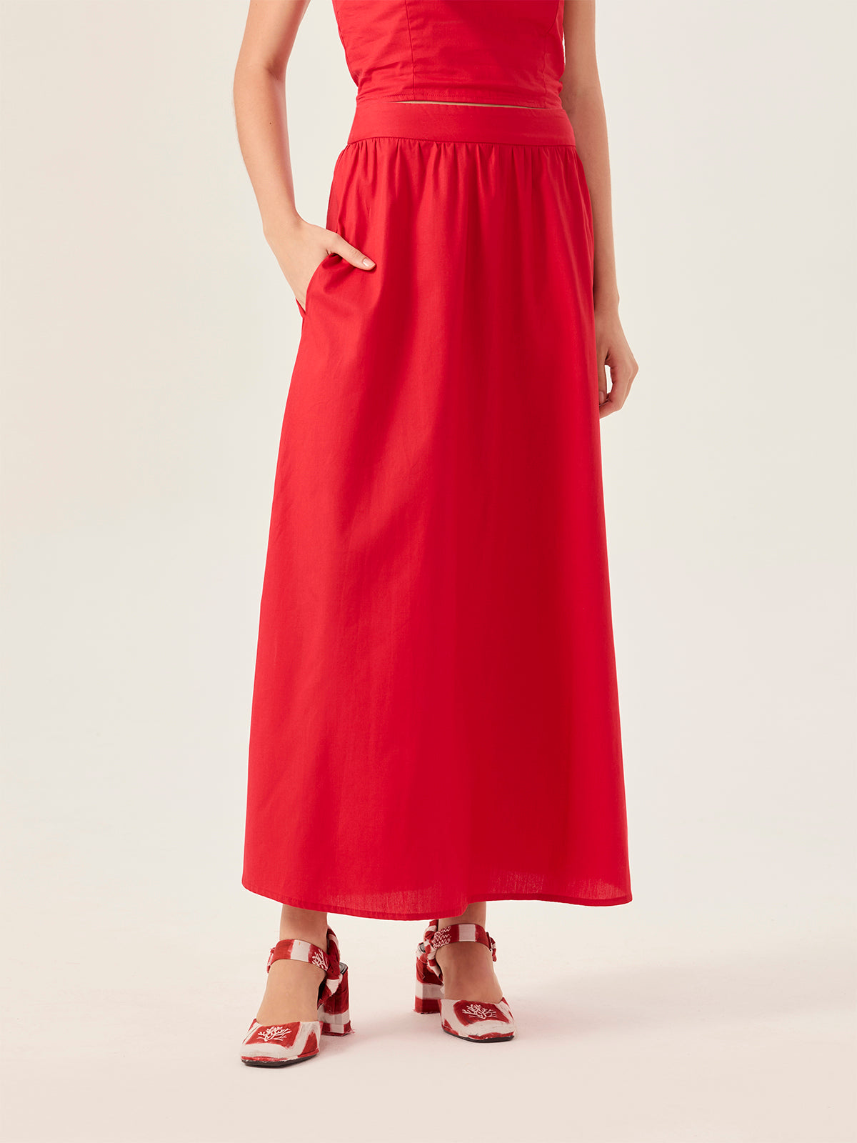 Straight Skirt with Side Slit - Red