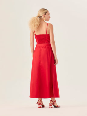 Straight Skirt with Side Slit - Red