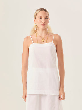 Long Spaghetti Strap Tank Top - White