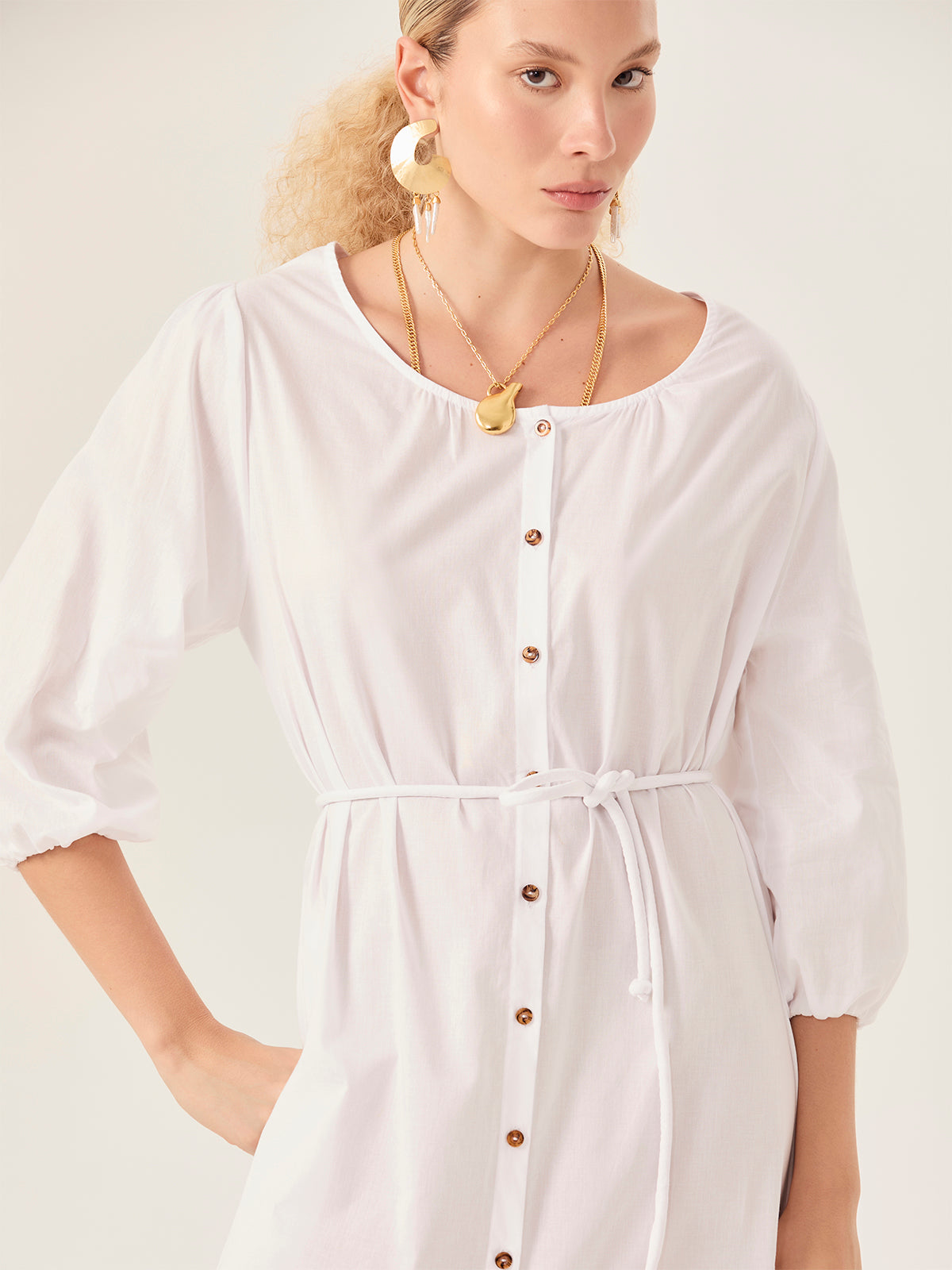 Long-Sleeve Flowing White Dress