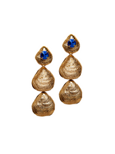 Gold Double Shell and Blue Crystal Earring