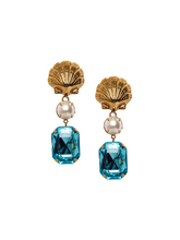 Gold Shell Earring with Aqua Stone