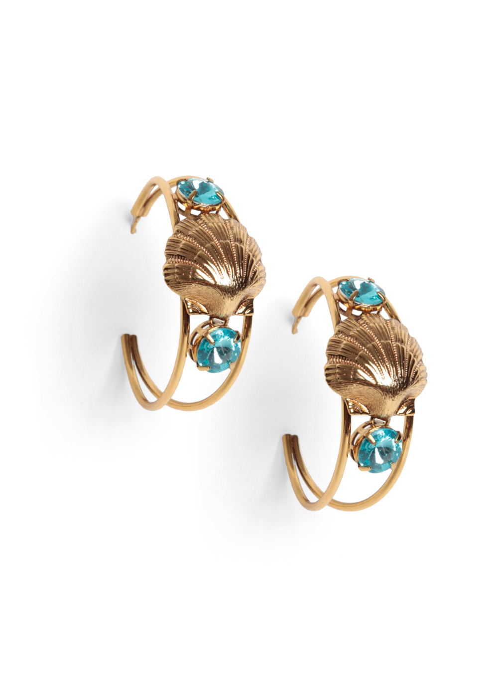 Portofino Aquamarine Shell & Crystal Hoop Earrings