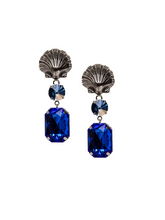 Silver Shell Earring with Blue Stone