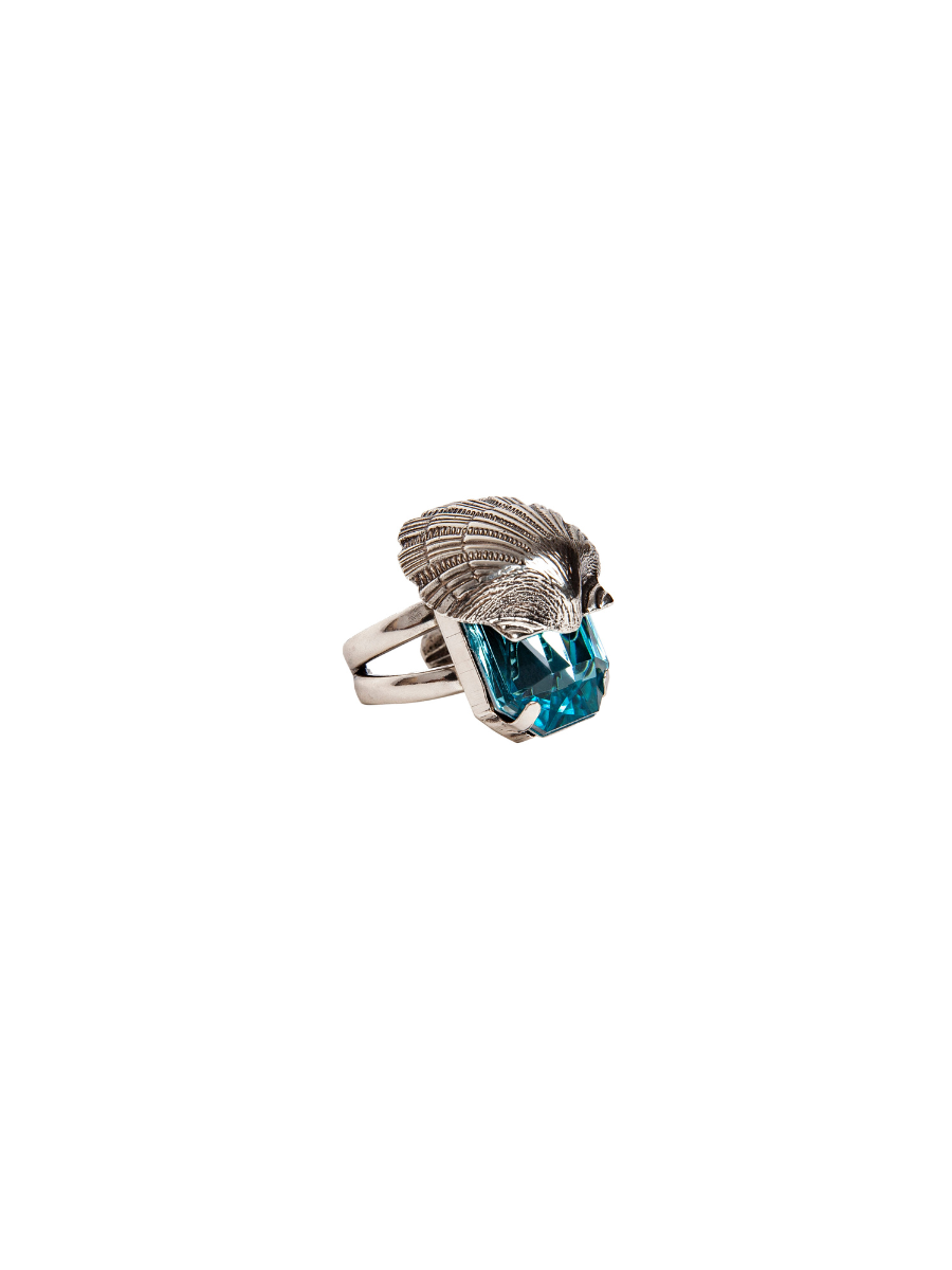 Silver Shell and Aqua Crystal Ring