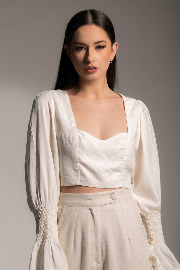 Off-White Beehive-Style Cropped Top