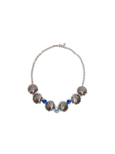 Silver Pearl Shell and Blue Crystal Necklace