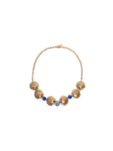 Gold Pearl Shell and Blue Crystal Necklace