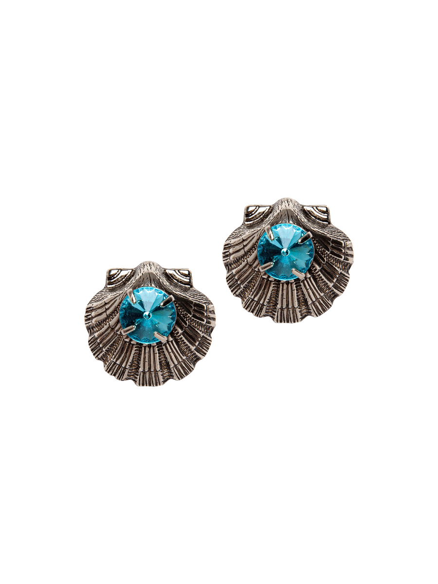 Silver Shell and Aqua Stone Earring