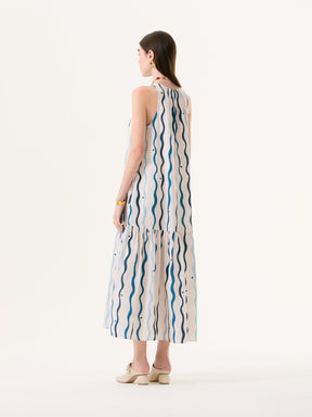 Blue Constellation Ruffle Boatneck Dress