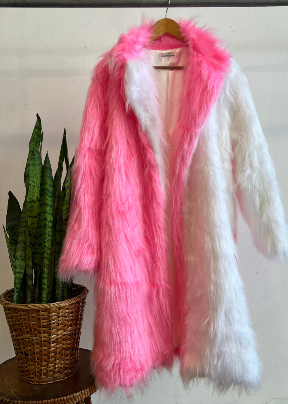 Pink and White Faux Fur Coat