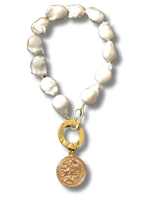 Pearl and Solitaire Coin Necklace