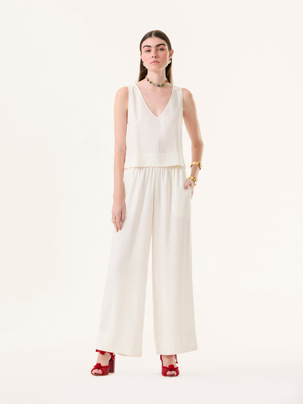 White Flare Elastic Pants