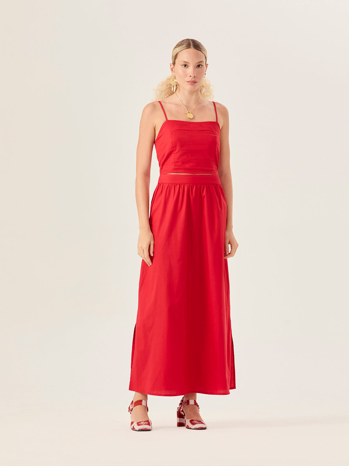 Straight Skirt with Side Slit - Red