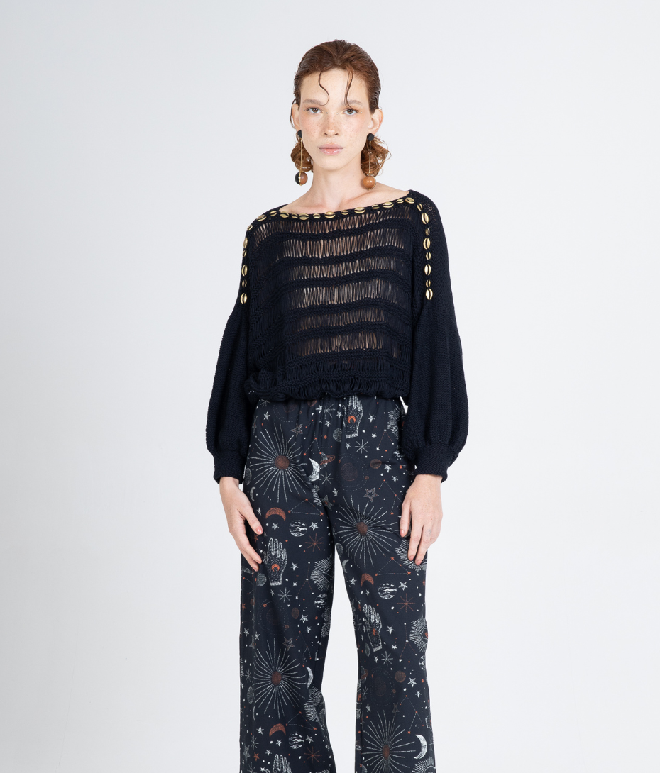 Black Astral Crochet Top