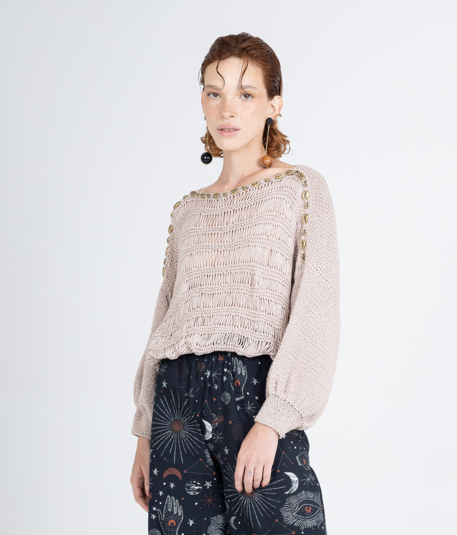 Beige Astral Crochet Top